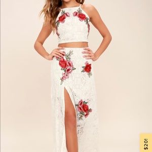 Lulu’s Take a Vow Ivory Lace Two-Piece Maxi Dress
